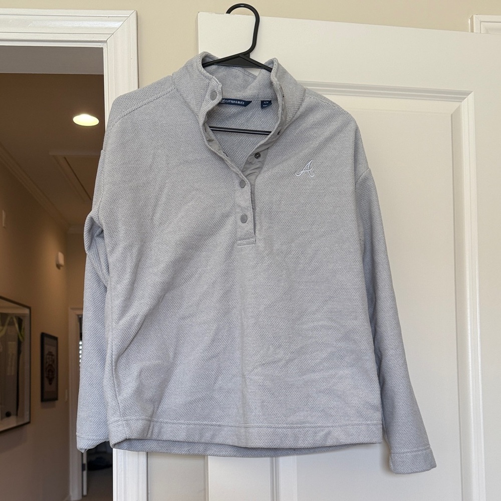 Atlanta Braves Cutter & Buck Light Gray Teddy Jacket